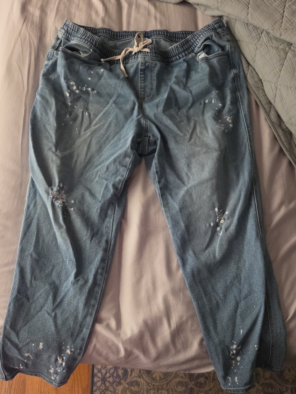Lane Bryant Light Blue Denim Distressed/paint Splatter Boyfriend Tie Waist Jeans